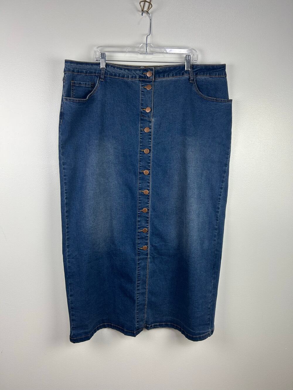 Main Street Exchange Button Front Denim Skirt Maxi Modest Plus Size 22